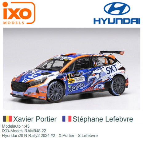 Modelauto 1:43 | IXO-Models RAM948.22 | Hyundai i20 N Rally2 2024 #2 - X.Portier - S.Lefebvre