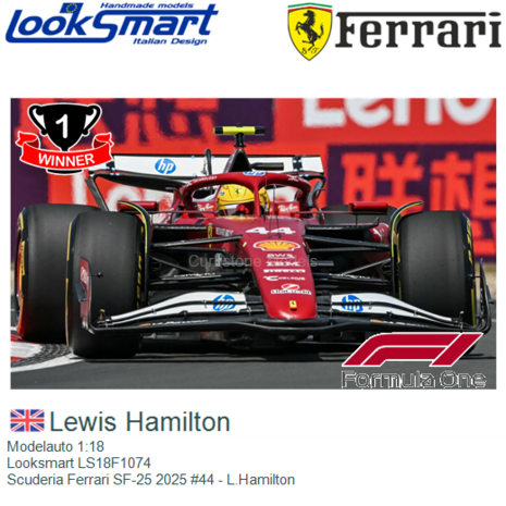 Modelauto 1:18 | Looksmart LS18F1074 | Scuderia Ferrari SF-25 2025 #44 - L.Hamilton