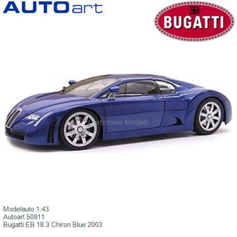 Modelauto 1:43 | Autoart 50911 | Bugatti EB 18.3 Chiron Blue 2003