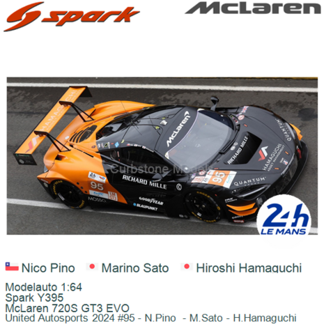 Modelauto 1:64 | Spark Y395 | McLaren 720S GT3 EVO | United Autosports 2024 #95 - N.Pino  - M.Sato - H.Hamaguchi