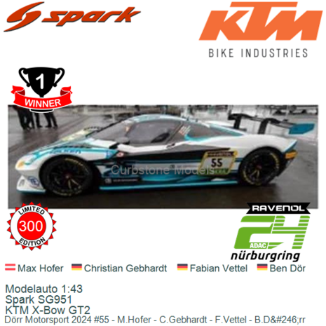 Modelauto 1:43 | Spark SG951 | KTM X-Bow GT2 | Dörr Motorsport 2024 #55 - M.Hofer - C.Gebhardt - F.Vettel - B.D&#246;r