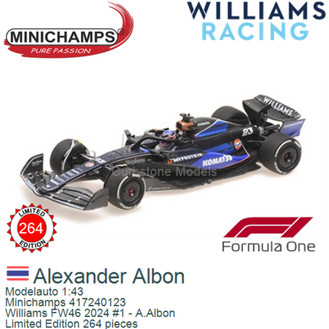 Modelauto 1:43 | Minichamps 417240123 | Williams FW46 2024 #1 - A.Albon