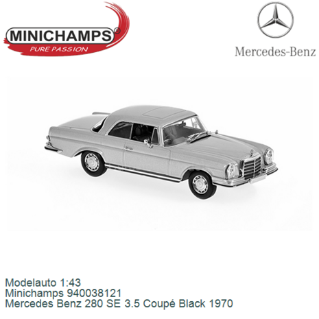Modelauto 1:43 | Minichamps 940038121 | Mercedes Benz 280 SE 3.5 Coupé Black 1970