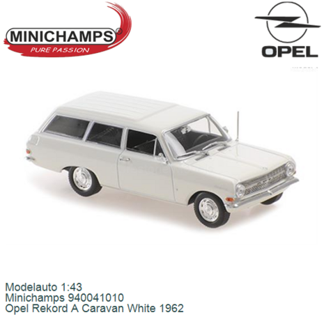 Modelauto 1:43 | Minichamps 940041010 | Opel Rekord A Caravan White 1962