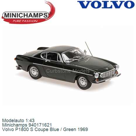 Modelauto 1:43 | Minichamps 940171621 | Volvo P1800 S Coupe Blue / Green 1969