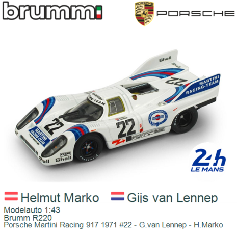 Modelauto 1:43 | Brumm R220 | Porsche Martini Racing 917 1971 #22 - G.van Lennep - H.Marko