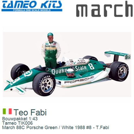 Bouwpakket 1:43 | Tameo TIK006 | March 88C Porsche Green / White 1988 #8 - T.Fabi