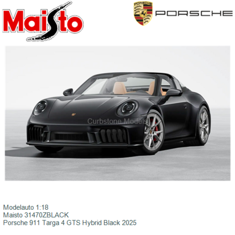 Modelauto 1:18 | Maisto 31470ZBLACK | Porsche 911 Targa 4 GTS Hybrid Black 2025