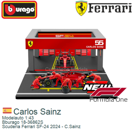 Modelauto 1:43 | Bburago 18-36862S | Scuderia Ferrari SF-24 2024 - C.Sainz