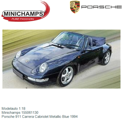 Modelauto 1:18 | Minichamps 155061130 | Porsche 911 Carrera Cabriolet Metallic Blue 1994