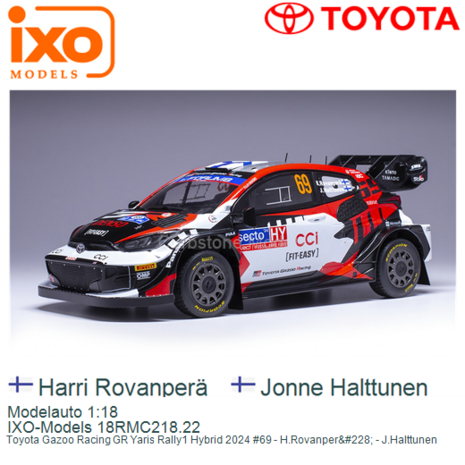 Modelauto 1:18 | IXO-Models 18RMC218.22 | Toyota Gazoo Racing GR Yaris Rally1 Hybrid 2024 #69 - H.Rovanper&#228; - J.Halttu