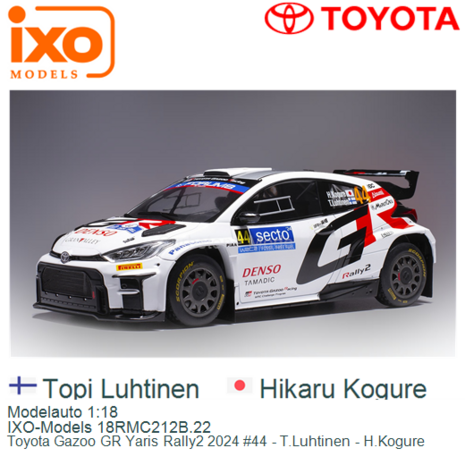 Modelauto 1:18 | IXO-Models 18RMC212B.22 | Toyota Gazoo GR Yaris Rally2 2024 #44 - T.Luhtinen - H.Kogure