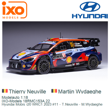Modelauto 1:18 | IXO-Models 18RMC153A.22 | Hyundai Mobis i20 WRC1 2023 #11 - T.Neuville - M.Wydaeghe