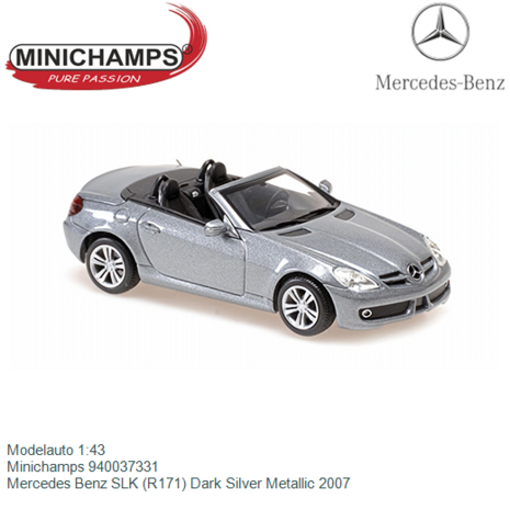 Modelauto 1:43 | Minichamps 940037331 | Mercedes Benz SLK (R171) Dark Silver Metallic 2007