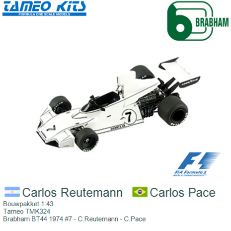 Bouwpakket 1:43 | Tameo TMK324 | Brabham BT44 1974 #7 - C.Reutemann - C.Pace