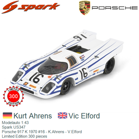 Modelauto 1:43 | Spark US347 | Porsche 917 K 1970 #16 - K.Ahrens - V.Elford
