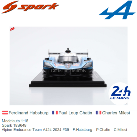 Modelauto 1:18 | Spark 18S648 | Alpine Endurance Team A424 2024 #35 - F.Habsburg - P.Chatin - C.Milesi