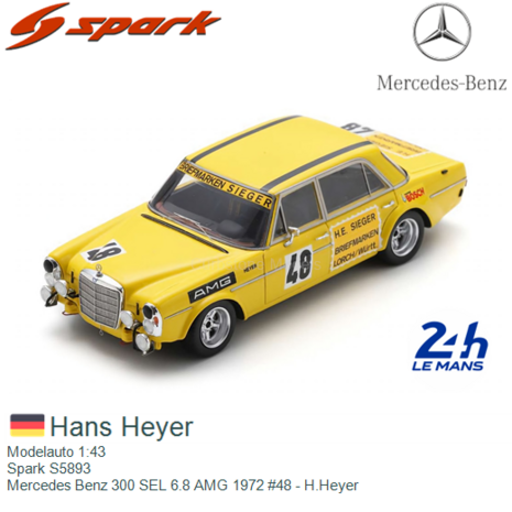 Modelauto 1:43 | Spark S5893 | Mercedes Benz 300 SEL 6.8 AMG 1972 #48 - H.Heyer