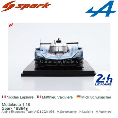 Modelauto 1:18 | Spark 18S649 | Alpine Endurance Team A424 2024 #36 - M.Schumacher - N.Lapierre - M.Vaxiviere