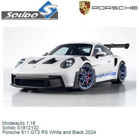 Modelauto 1:18 | Solido S1812102 | Porsche 911 GT3 RS White and Black 2024