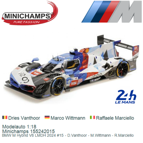 Modelauto 1:18 | Minichamps 155242015 | BMW M Hybrid V8 LMDH 2024 #15 - D.Vanthoor - M.Wittmann - R.Marciello