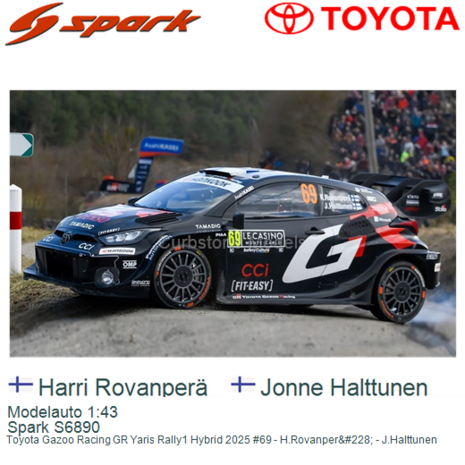 Modelauto 1:43 | Spark S6890 | Toyota Gazoo Racing GR Yaris Rally1 Hybrid 2025 #69 - H.Rovanper&#228; - J.Halttunen