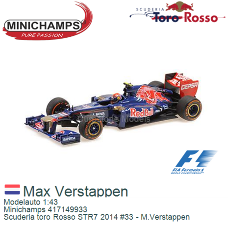 Modelauto 1:43 | Minichamps 417149933 | Scuderia toro Rosso STR7 2014 #33 - M.Verstappen