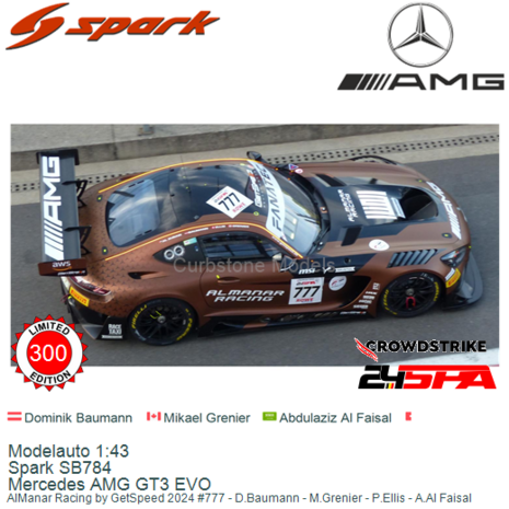 Modelauto 1:43 | Spark SB784 | Mercedes AMG GT3 EVO | AlManar Racing by GetSpeed 2024 #777 - D.Baumann - M.Grenier - P.Ellis - 