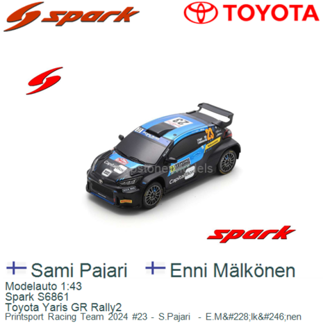 Modelauto 1:43 | Spark S6861 | Toyota Yaris GR Rally2 | Printsport Racing Team 2024 #23 - S.Pajari  - E.M&#228;lk&#246;