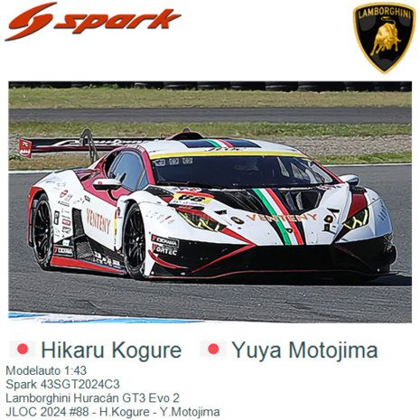 Modelauto 1:43 | Spark 43SGT2024C3 | Lamborghini Huracán GT3 Evo 2 | JLOC 2024 #88 - H.Kogure - Y.Motojima