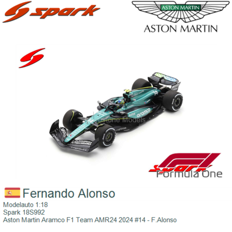 Modelauto 1:18 | Spark 18S992 | Aston Martin Aramco F1 Team AMR24 2024 #14 - F.Alonso