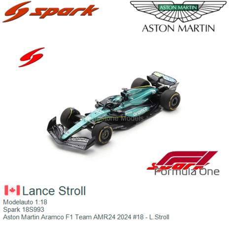 Modelauto 1:18 | Spark 18S993 | Aston Martin Aramco F1 Team AMR24 2024 #18 - L.Stroll