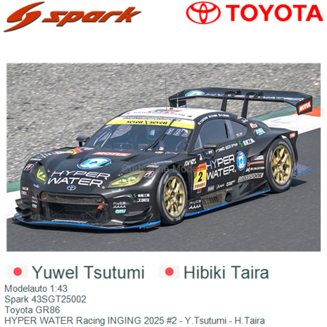 Modelauto 1:43 | Spark 43SGT25002 | Toyota GR86 | HYPER WATER Racing INGING 2025 #2 - Y.Tsutumi - H.Taira