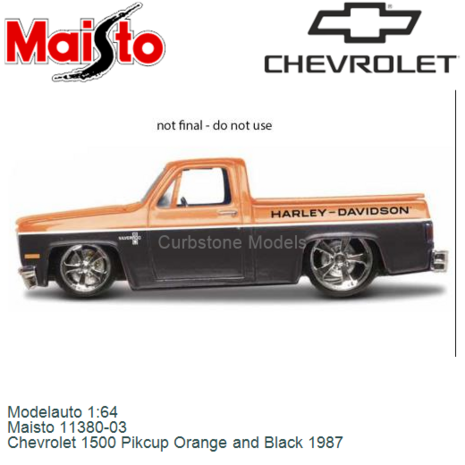 Modelauto 1:64 | Maisto 11380-03 | Chevrolet 1500 Pikcup Orange and Black 1987