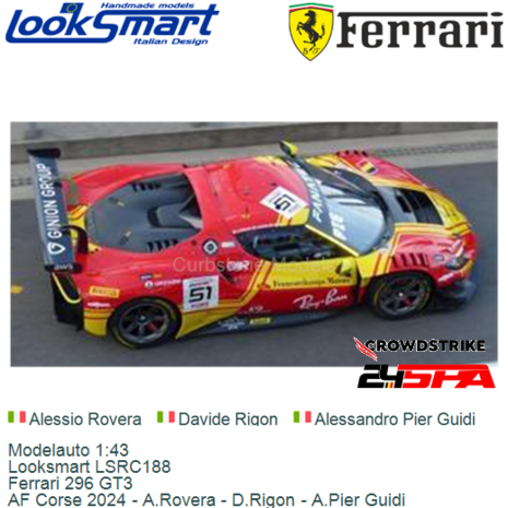Modelauto 1:43 | Looksmart LSRC188 | Ferrari 296 GT3 | AF Corse 2024 - A.Rovera - D.Rigon - A.Pier Guidi