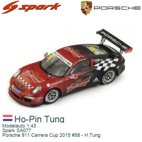 Modelauto 1:43 | Spark SA077 | Porsche 911 Carrera Cup 2015 #58 - H.Tung