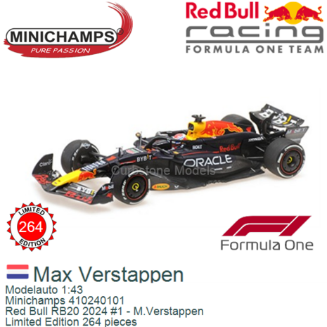 Modelauto 1:43 | Minichamps 410240101 | Red Bull RB20 2024 #1 - M.Verstappen