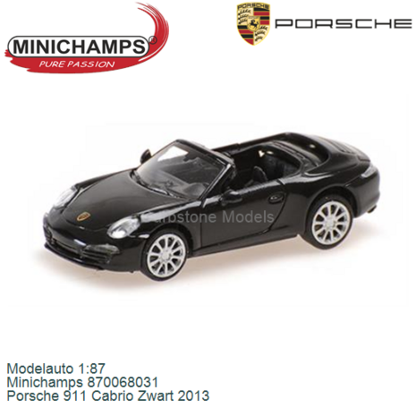 Modelauto 1:87 | Minichamps 870068031 | Porsche 911 Cabrio Zwart 2013