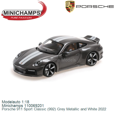 Modelauto 1:18 | Minichamps 110069201 | Porsche 911 Sport Classic (992) Grey Metallic and White 2022