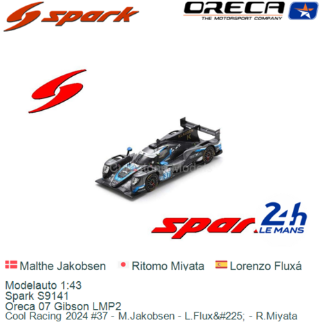 Modelauto 1:43 | Spark S9141 | Oreca 07 Gibson LMP2 | Cool Racing 2024 #37 - M.Jakobsen - L.Flux&#225; - R.Miyata