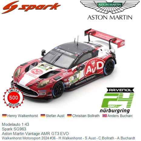 Modelauto 1:43 | Spark SG963 | Aston Martin Vantage AMR GT3 EVO | Walkenhorst Motorsport 2024 #36 - H.Walkenhorst - S.Aust - C.