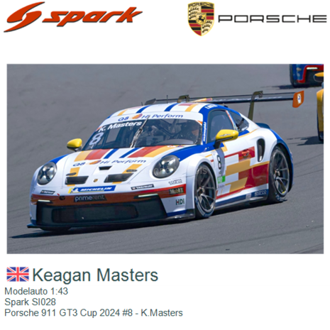 Modelauto 1:43 | Spark SI028 | Porsche 911 GT3 Cup 2024 #8 - K.Masters 