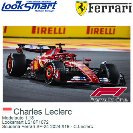 Modelauto 1:18 | Looksmart LS18F1072 | Scuderia Ferrari SF-24 2024 #16 - C.Leclerc