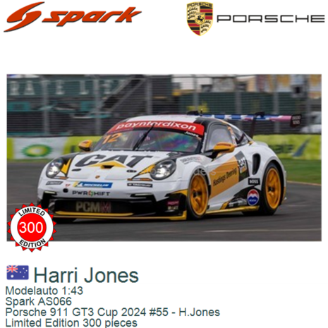 Modelauto 1:43 | Spark AS066 | Porsche 911 GT3 Cup 2024 #55 - H.Jones
