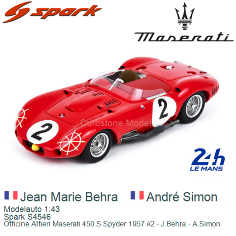 Modelauto 1:43 | Spark S4546 | Officine Alfieri Maserati 450 S Spyder 1957 #2 - J.Behra - A.Simon
