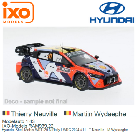 Modelauto 1:43 | IXO-Models RAM939.22 | Hyundai Shell Mobis WRT i20 N Rally1 WRC 2024 #11 - T.Neuville - M.Wydaeghe