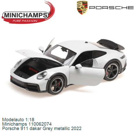 Modelauto 1:18 | Minichamps 110062074 | Porsche 911 dakar Grey metallic 2022