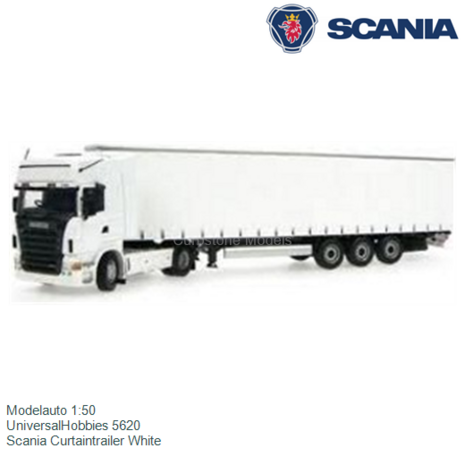 Modelauto 1:50 | UniversalHobbies 5620 | Scania Curtaintrailer White