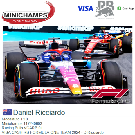 Modelauto 1:18 | Minichamps 117240603 | Racing Bulls VCARB 01 | VISA CASH RB FORMULA ONE TEAM 2024 - D.Ricciardo