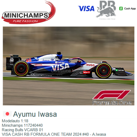 Modelauto 1:18 | Minichamps 117240440 | Racing Bulls VCARB 01 | VISA CASH RB FORMULA ONE TEAM 2024 #40 - A.Iwasa
